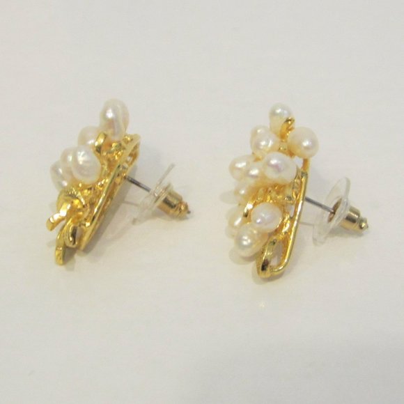 Vintage 22K Gold-Plated Freshwater Pearl Earrings - Picture 3 of 4